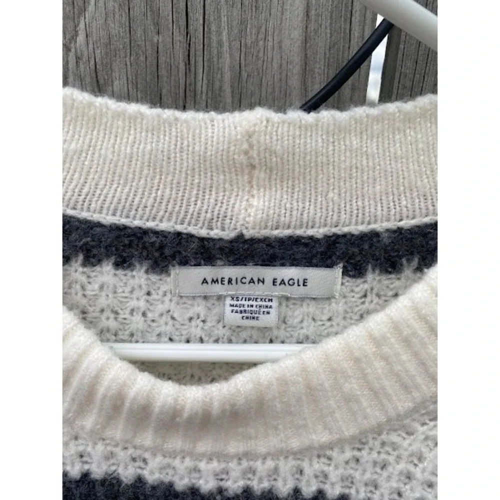 American Eagle Waffle Knit Striped Sweater Cream Grey Rust‎ XS TP EXCH